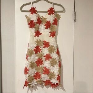 Donnée Par Dieu Desert Rose Floral Appliqués Mini Dress Bodycon Size S